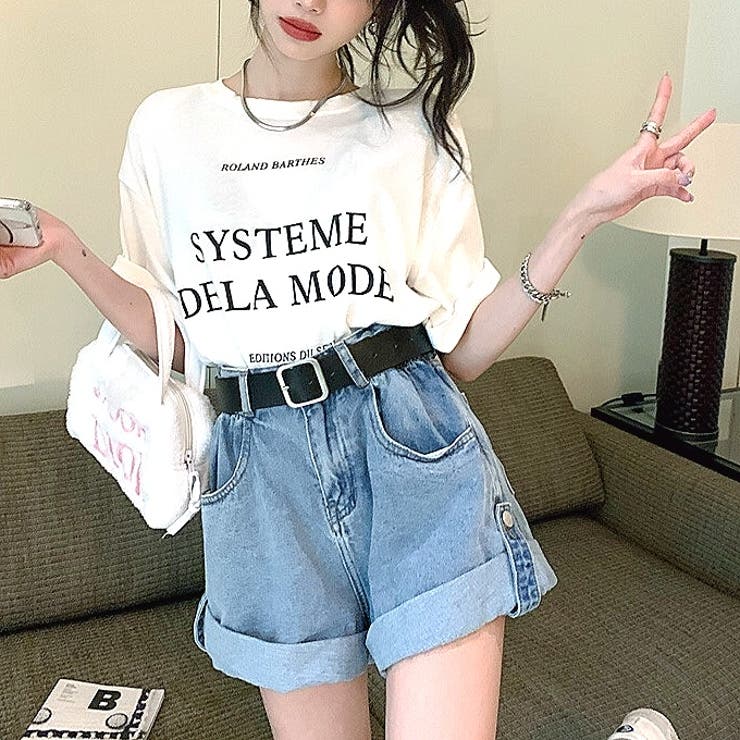bottoms-02164 ロールアップデザインデニム ウォッシュブルー