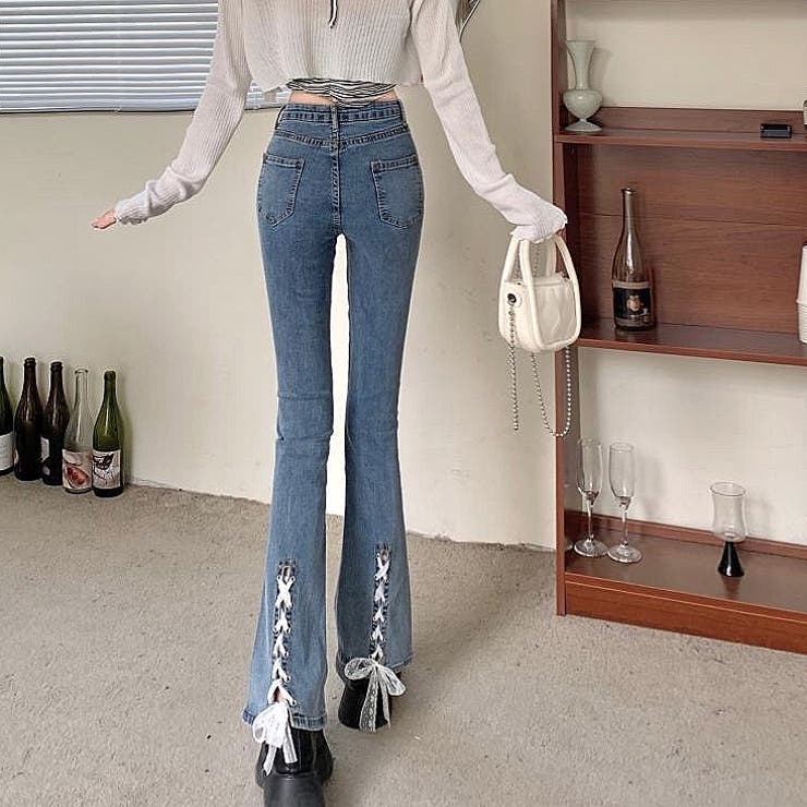 裾レースアップセミフレアパンツ 春 夏[品番:SHNW0008931 裾レースアップセミフレアパンツ 春 夏[品番:SHNW0008931