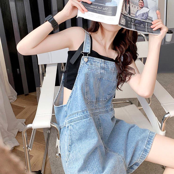 Amazon | [ZHONGJUE] サロペット デニム ショートパンツ