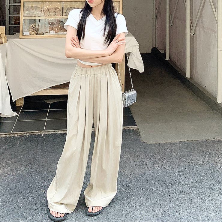 シワ加工リラックスワイドパンツ 春 夏[品番：SHNW0009562
