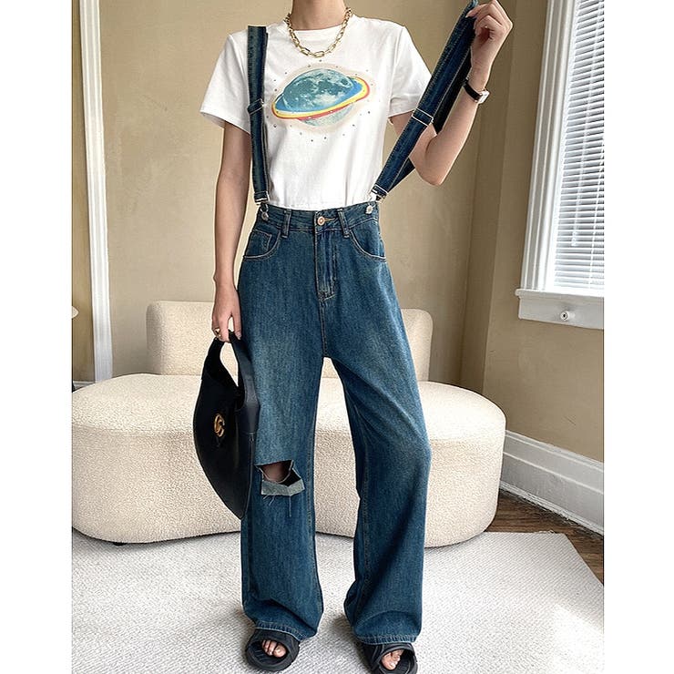 デニムサス付きパンツ cussil/クシル】TRストレッチルーズシルエットセンタープレス