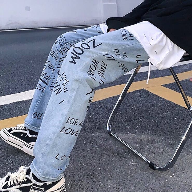 ブルー | レタリングロゴプリントデニムパンツ 春 夏 | SHEENA 