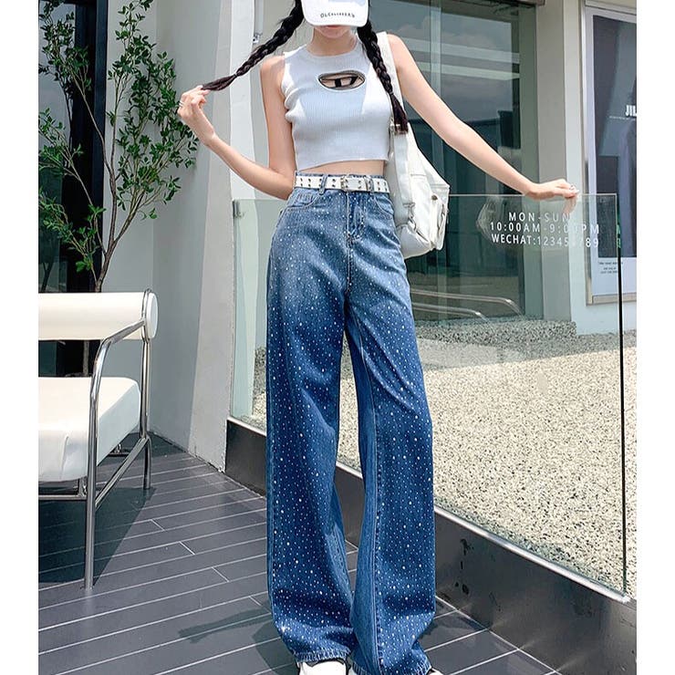 ユーズドフルギ USED古着 SHEENA Y2K ラインストーンデニムパンツ  