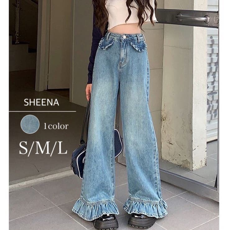 ☆ハイウエスト ブラック デニム MIX リメイク フリル