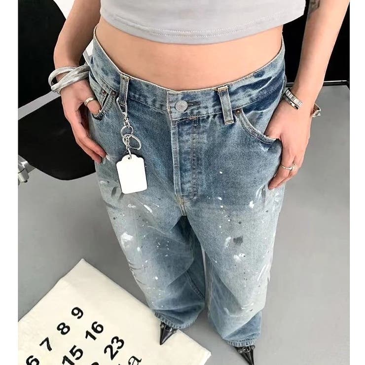 ブルー | ペイント加工デニムワイドパンツ 春 夏 | SHEENA 