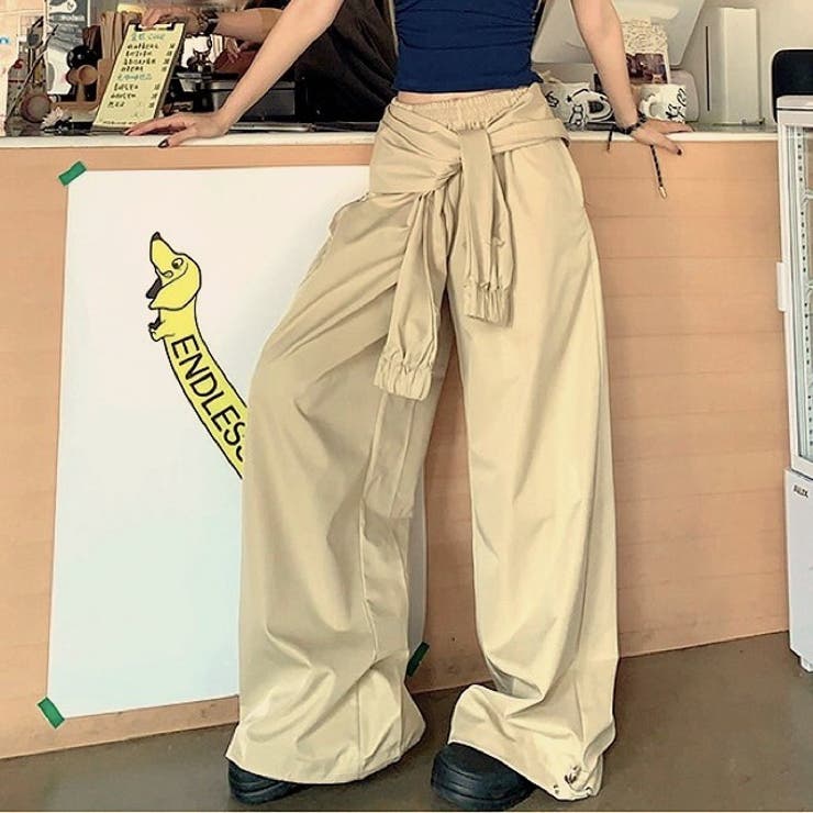 腰巻き風ワイドパラシュートパンツ 春 夏[品番：SHNW0011440