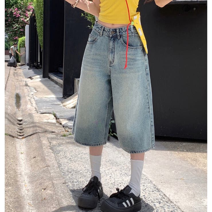 デニムルーズハーフパンツ バミューダパンツ 春[品番