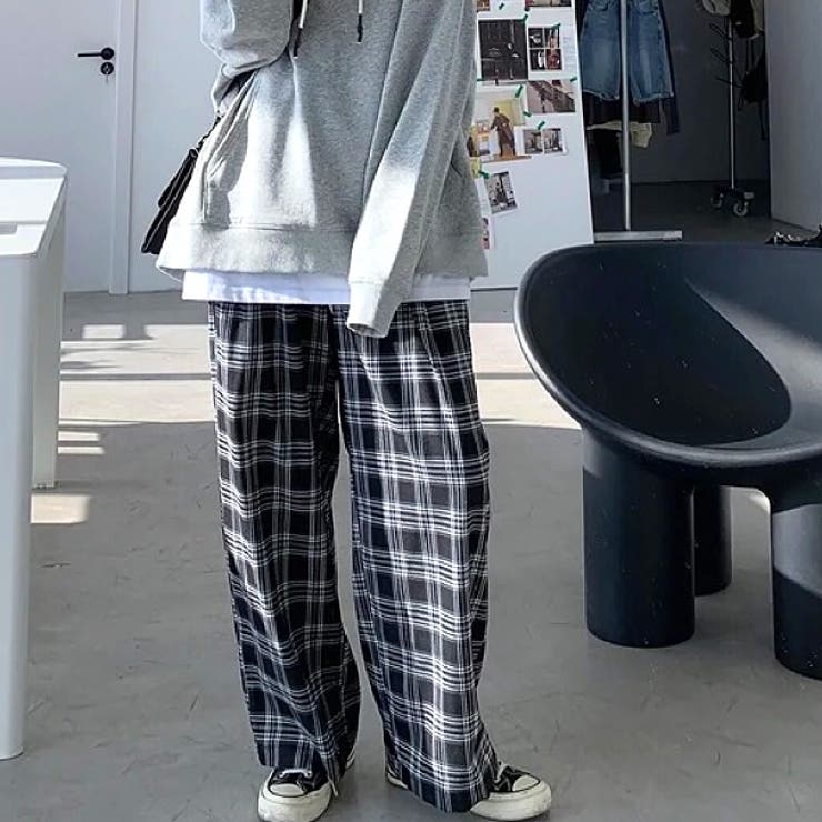 チェック柄ワイドイージーパンツ 秋 冬[品番：SHNW0011685]｜SHEENA