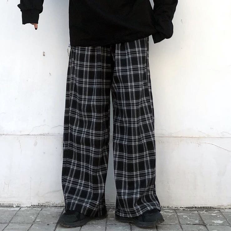 チェック柄ワイドイージーパンツ 秋 冬[品番：SHNW0011685