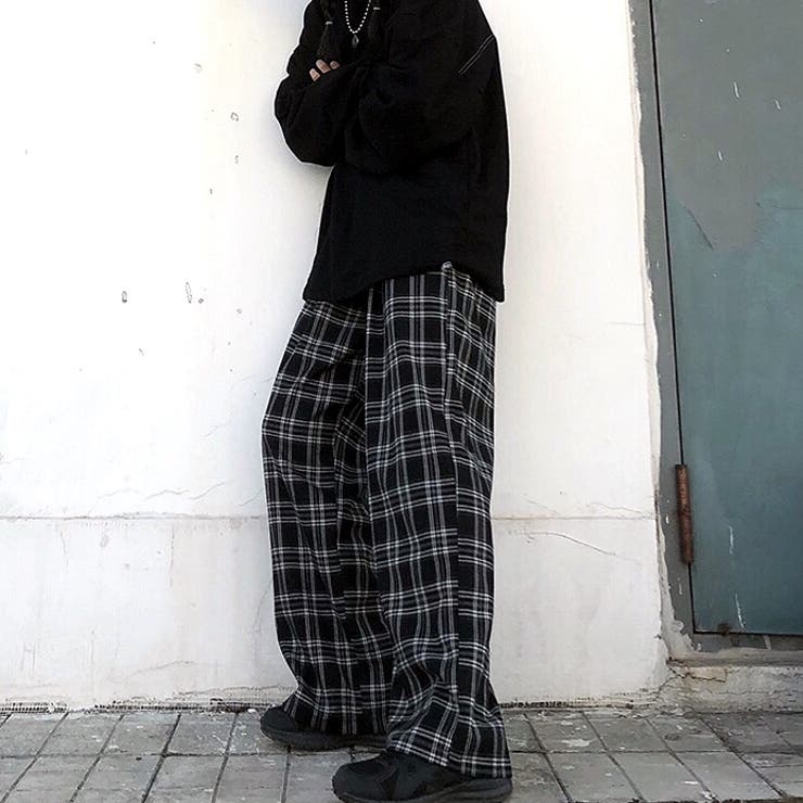 チェック柄ワイドイージーパンツ 秋 冬[品番：SHNW0011685