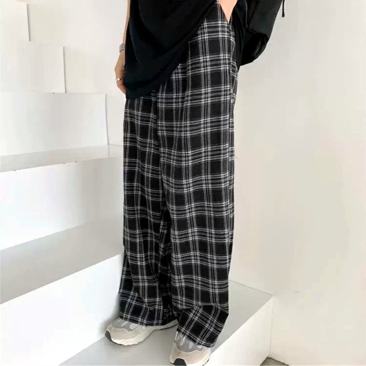 チェック柄ワイドイージーパンツ 秋 冬[品番：SHNW0011685