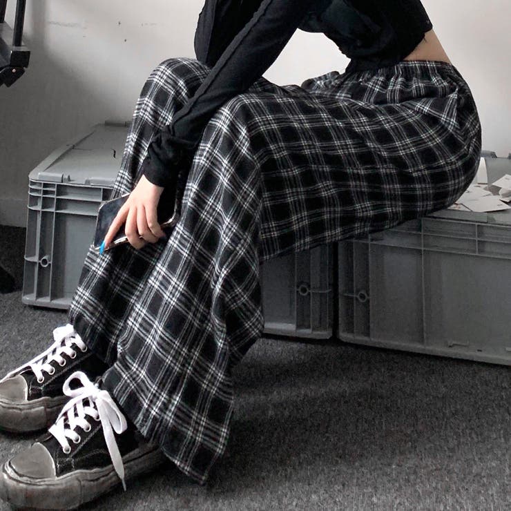 チェック柄ワイドイージーパンツ 秋 冬[品番：SHNW0011685]｜SHEENA