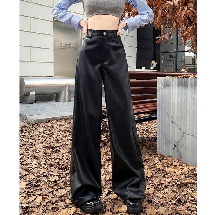 フェイクレザータックワイドパンツ 秋 冬[品番：SHNW0011850]｜SHEENA