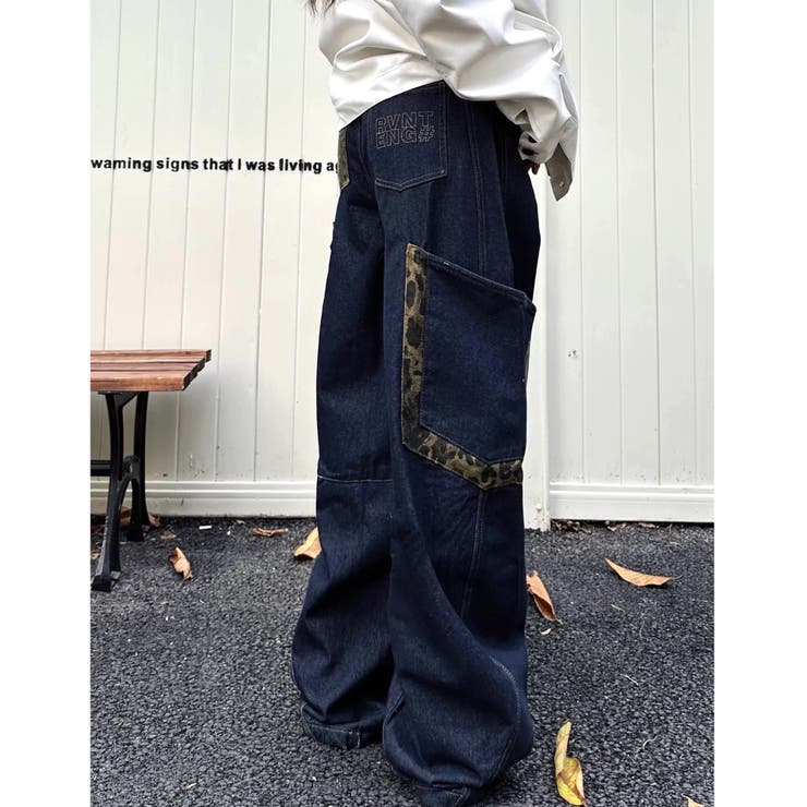 レオパード柄アクセントポケットデニムカーブパンツ ワイドパンツ 春 | SHEENA  | 詳細画像16 