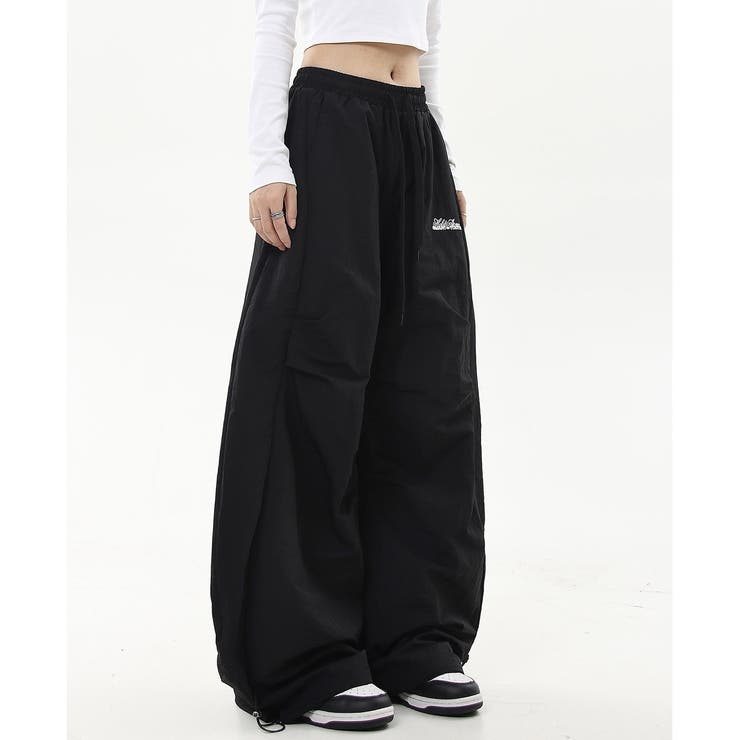 刺しゅうロゴ裾ドロストルーズワイドパンツ | SHEENA  | 詳細画像16 