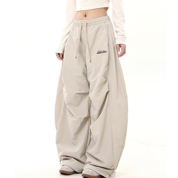 刺しゅうロゴ裾ドロストルーズワイドパンツ | SHEENA  | 詳細画像4 