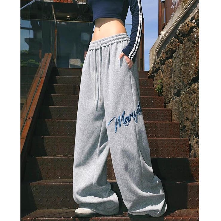 グレー | 刺しゅうロゴスウェットワイドパンツ | SHEENA 