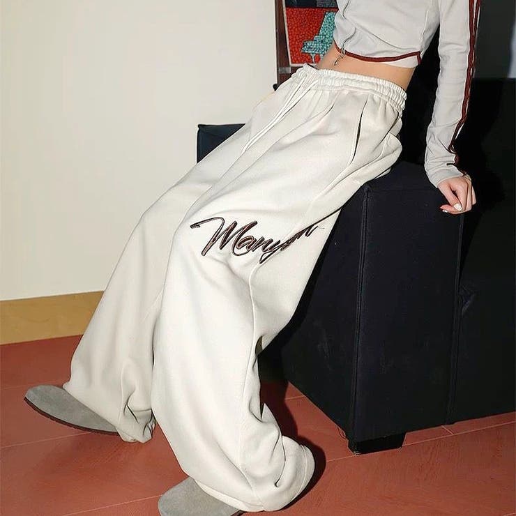 アイボリー | 刺しゅうロゴスウェットワイドパンツ | SHEENA 