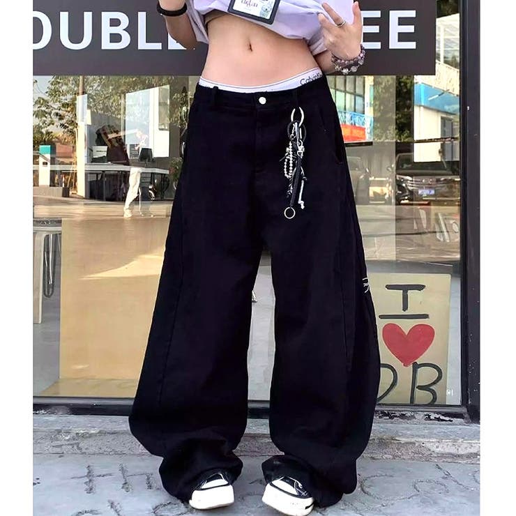 バックフラワーロゴ刺繍カーブワイドパンツ | SHEENA  | 詳細画像2 