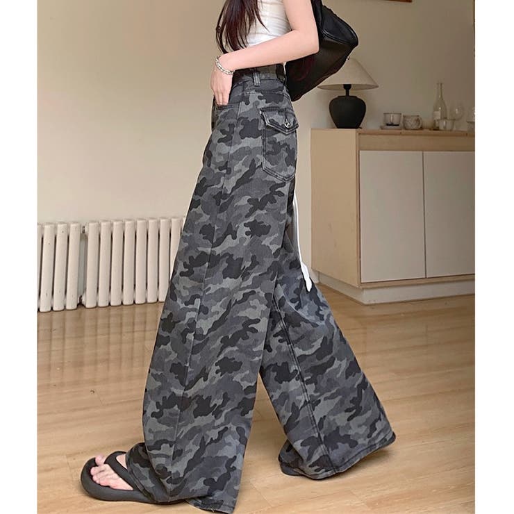 バラク♡モザイク柄　ワイドパンツ カモフラ柄バギーワイドパンツ[品番：SHNW0012575]｜SHEENA