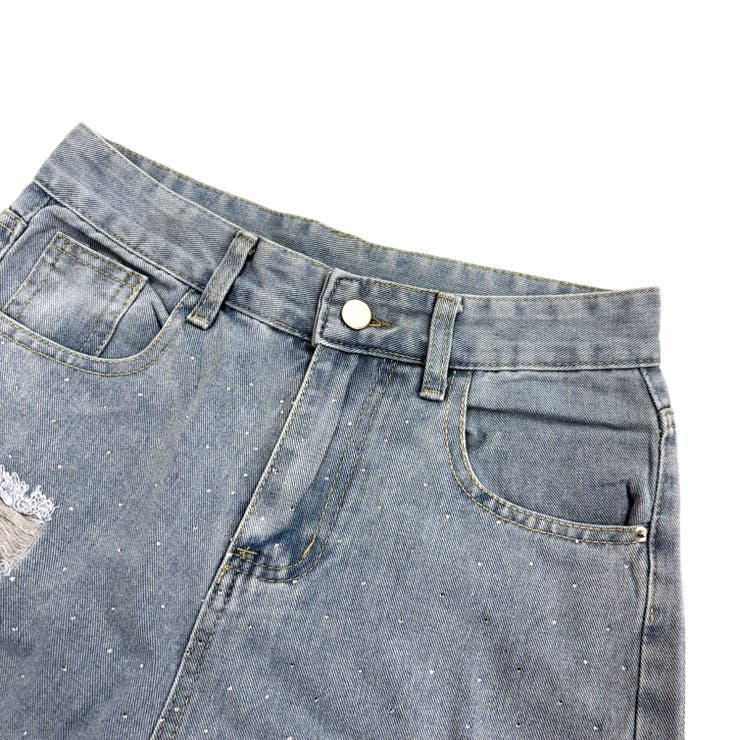 ラインストーン付きレースダメージデニムワイドパンツ | SHEENA  | 詳細画像28 