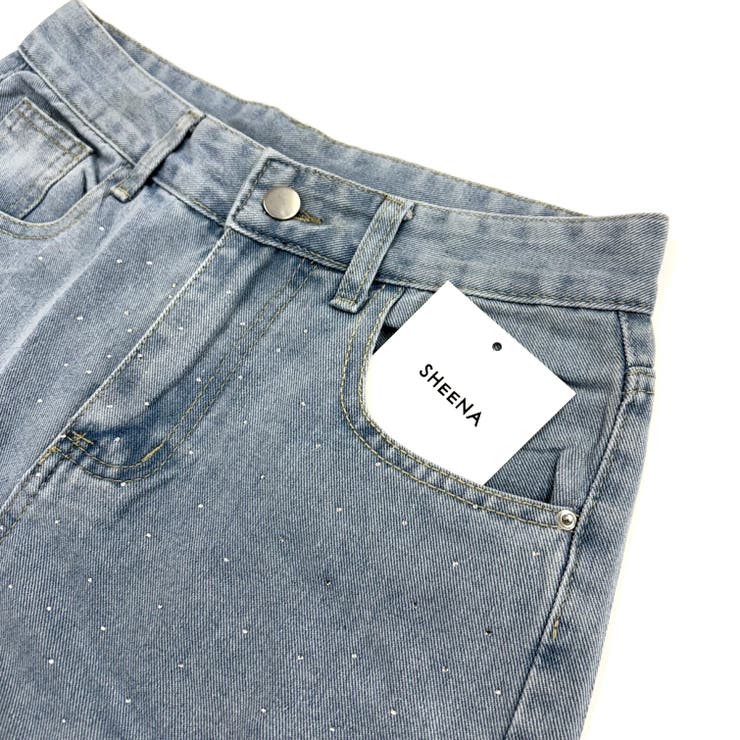 ラインストーン付きレースダメージデニムワイドパンツ | SHEENA  | 詳細画像29 