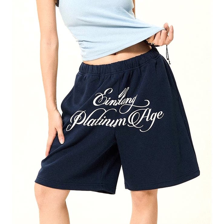 ネイビー | レタリングロゴプリントスウェットハーフパンツ | SHEENA