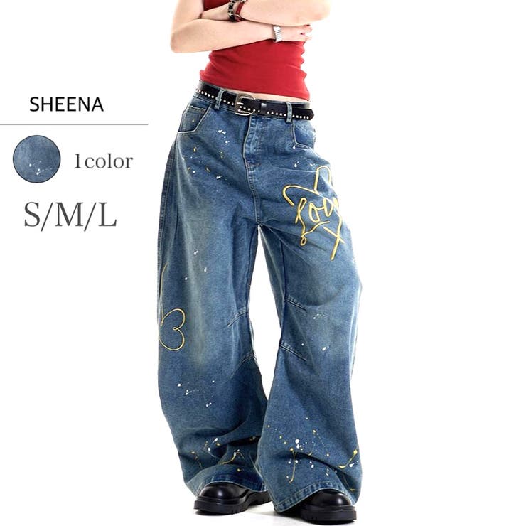 〈新品未使用〉リランドチュールロゴデニムパンツ Loveハート刺繍カーブワイドデニムパンツ[品番：SHNW0012735