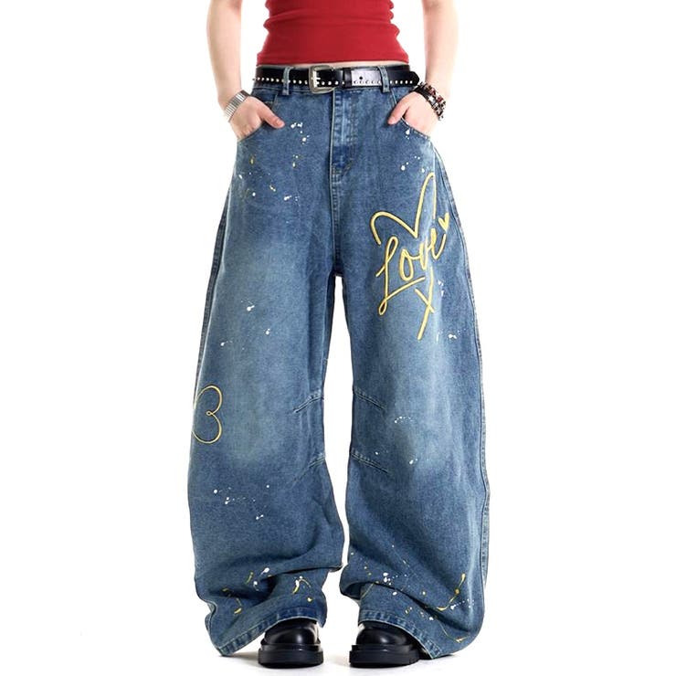 Loveハート刺繍カーブワイドデニムパンツ | SHEENA  | 詳細画像2 