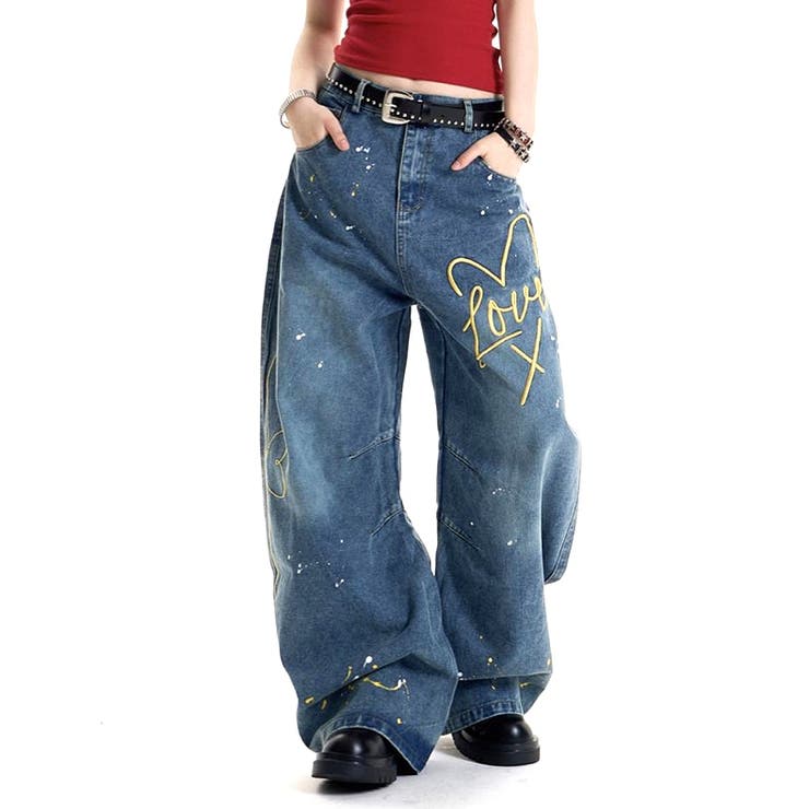 Loveハート刺繍カーブワイドデニムパンツ | SHEENA  | 詳細画像6 