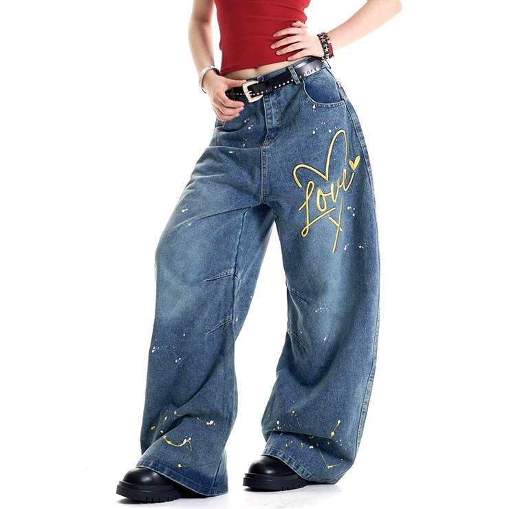 Loveハート刺繍カーブワイドデニムパンツ | SHEENA  | 詳細画像8 