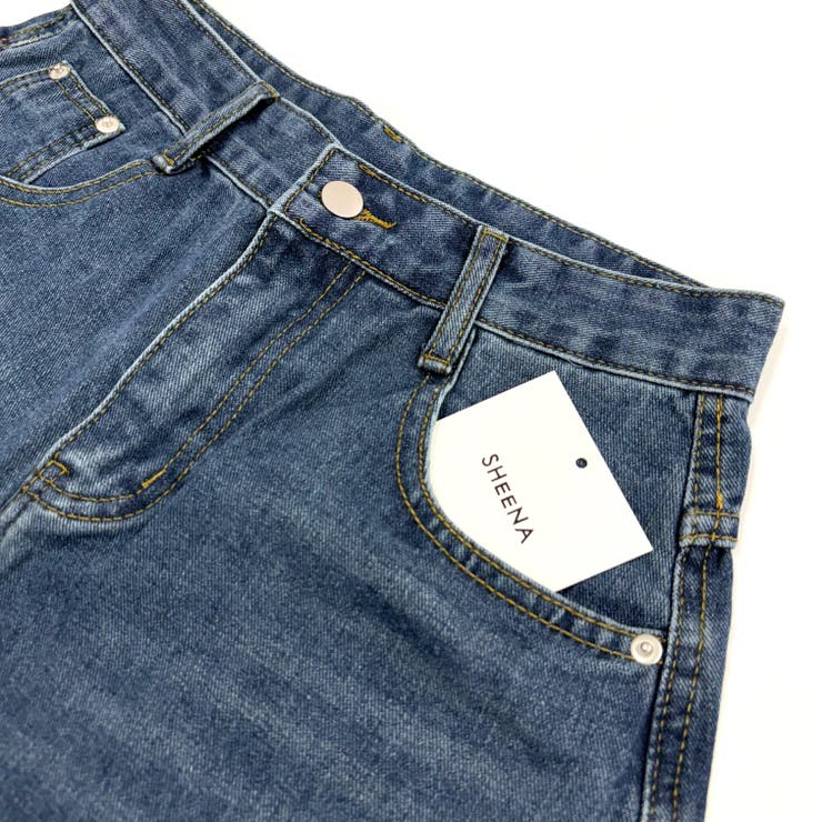 バックローズ刺繍ロゴカーブワイドデニムパンツ[品番：SHNW0012738