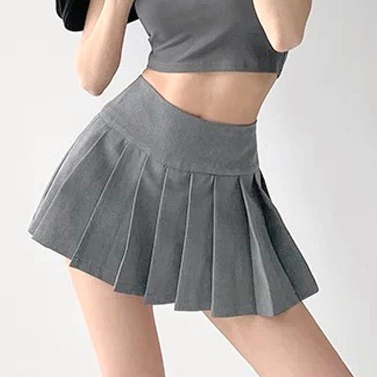 インパン付きサイドスリットプリーツミニスカート 春 夏[品番