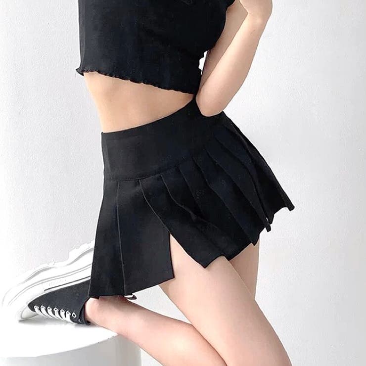 インパン付きサイドスリットプリーツミニスカート 春 夏[品番