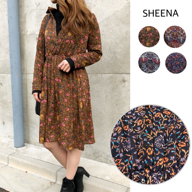 リボンタイ付き花柄レトロワンピース ワンピース 花柄 品番 Shnw Sheena シーナ のレディースファッション通販 Shoplist ショップリスト