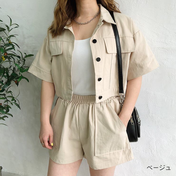 韓国■ジャケット＆ショートパンツ！リネン ツーピース ベージュ GSZ22S151-b01.jpg