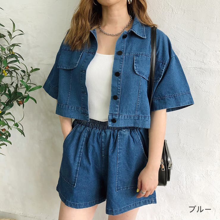 セットアップ ショートパンツ ブルー チェック ジャケット 上下 BROKEN BASE パンツ チェックセットアップパジャマショーツ