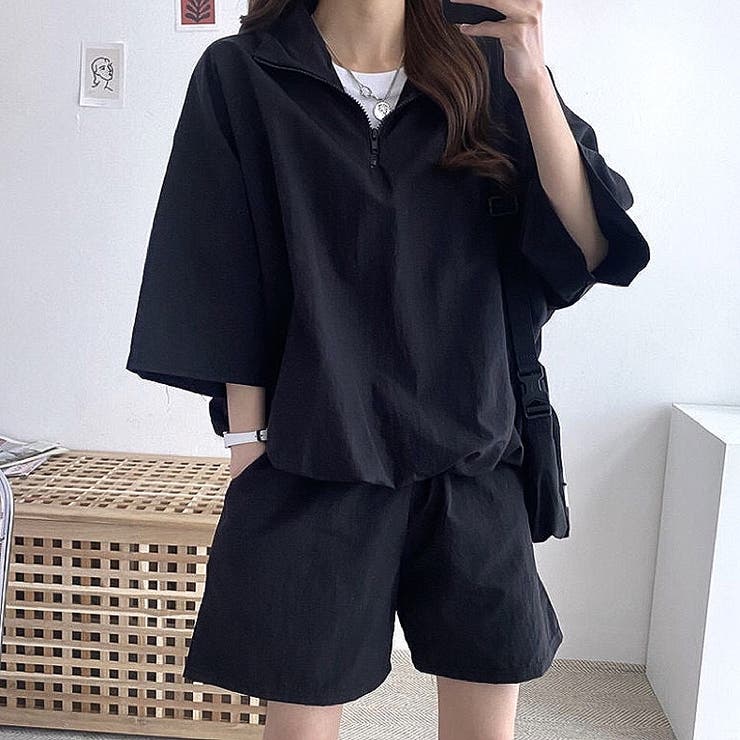 【セットアップ】スタンドハーフジップトップス×ハーフパンツSET 春 夏 | SHEENA  | 詳細画像48 