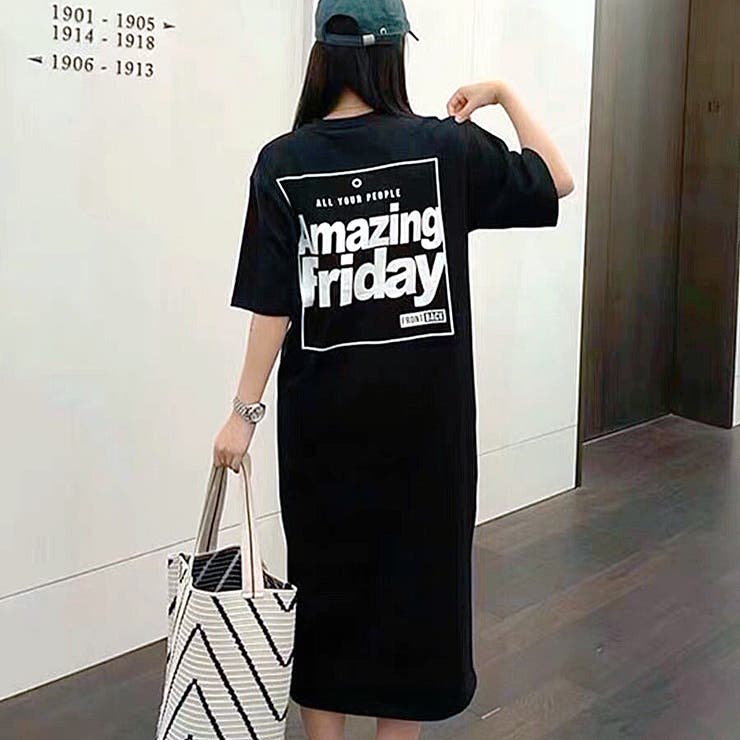 ブラック | バックロゴプリントＴシャツワンピース 春 夏 | SHEENA 