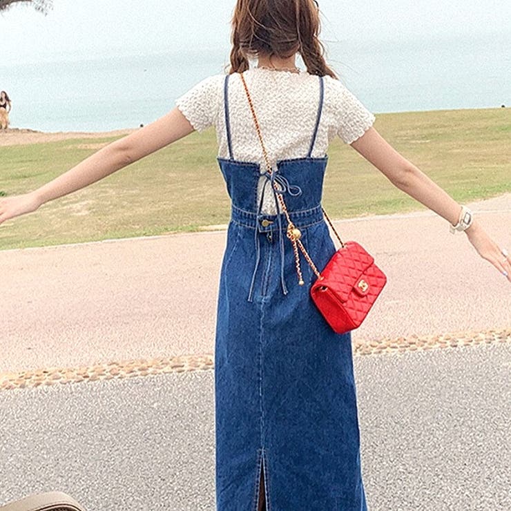 バックリボンデニムワンピース 春 夏[品番：SHNW0009667]｜SHEENA