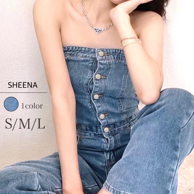 ベアトップデニムオールインワン 春 夏[品番：SHNW0010876]｜SHEENA  （シーナ）のレディースファッション通販｜SHOPLIST（ショップリスト）