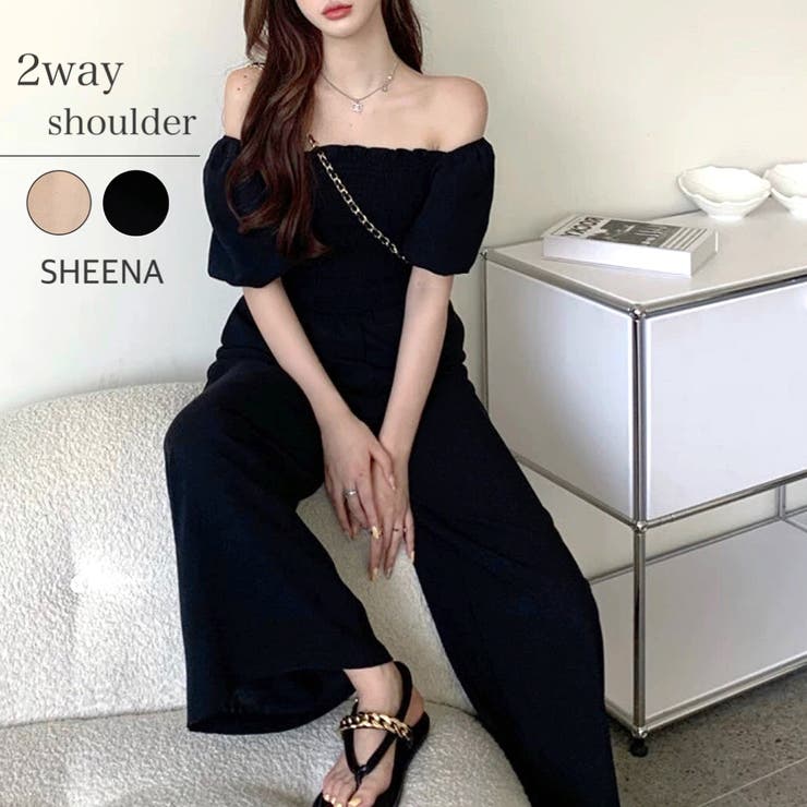 【Vikini Vender】ショルダーリボンシルキージャンプスーツ VIKINI VENDER☆ショルダーリボンシルキージャンプスーツ F