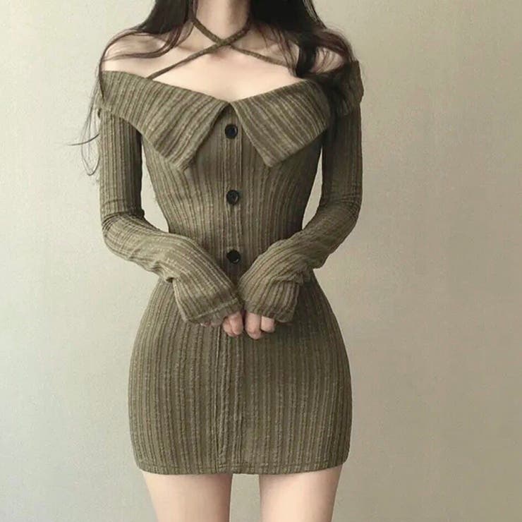 クロスネックオフショルワイドリブニットワンピース 秋 冬 | SHEENA  | 詳細画像24 