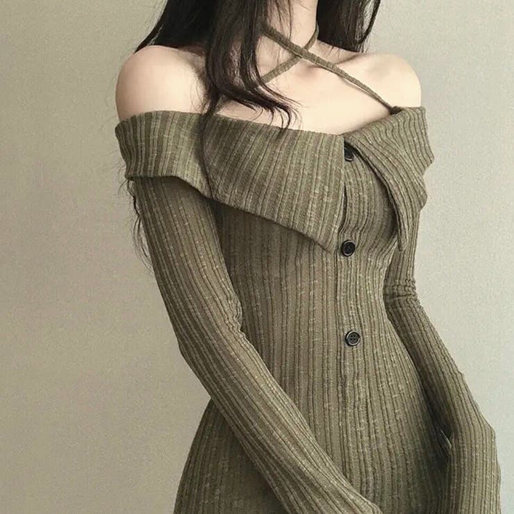 クロスネックオフショルワイドリブニットワンピース 秋 冬 | SHEENA  | 詳細画像27 