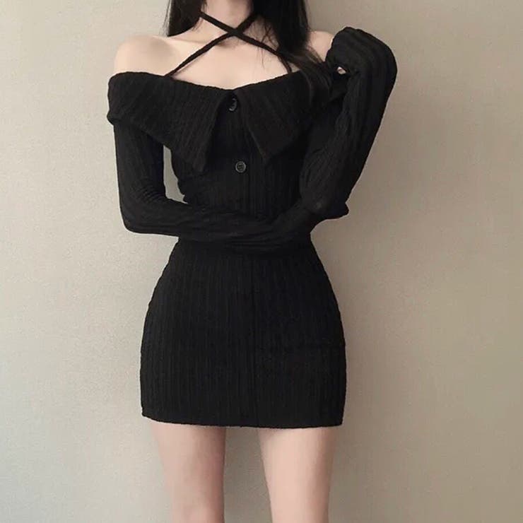 クロスネックオフショルワイドリブニットワンピース 秋 冬 | SHEENA  | 詳細画像7 