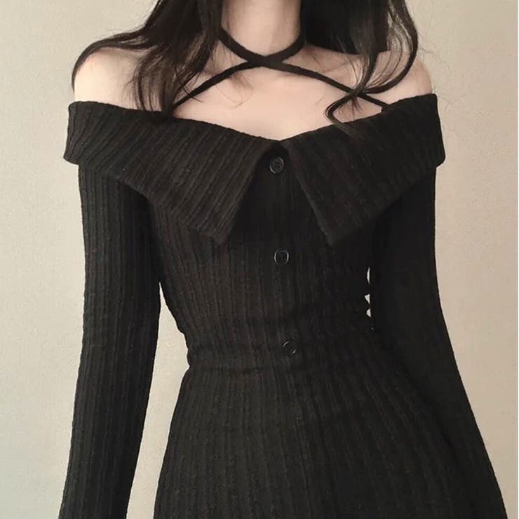 クロスネックオフショルワイドリブニットワンピース 秋 冬 | SHEENA  | 詳細画像9 