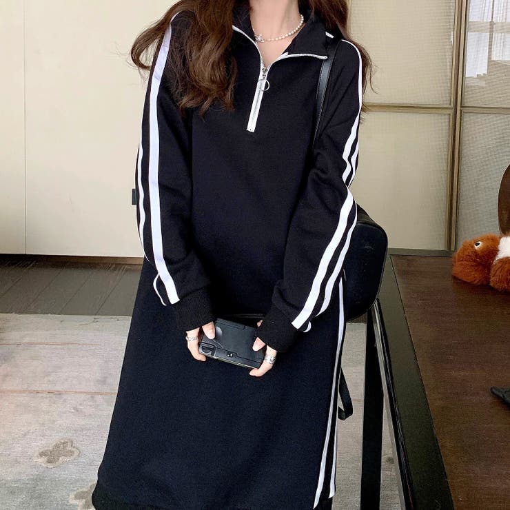 サイドラインハーフジップワンピース 秋 冬[品番：SHNW0011880