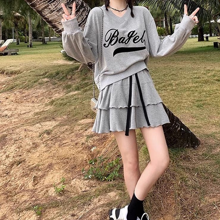 Vネックロゴトレーナー×ティアードミニスカート 2点SET 秋 | SHEENA  | 詳細画像11 