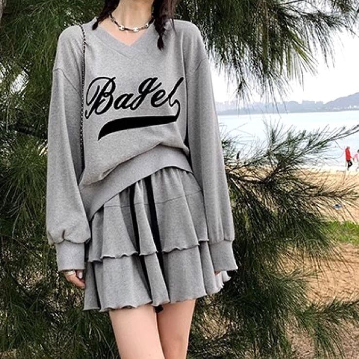 Vネックロゴトレーナー×ティアードミニスカート 2点SET 秋 | SHEENA  | 詳細画像12 