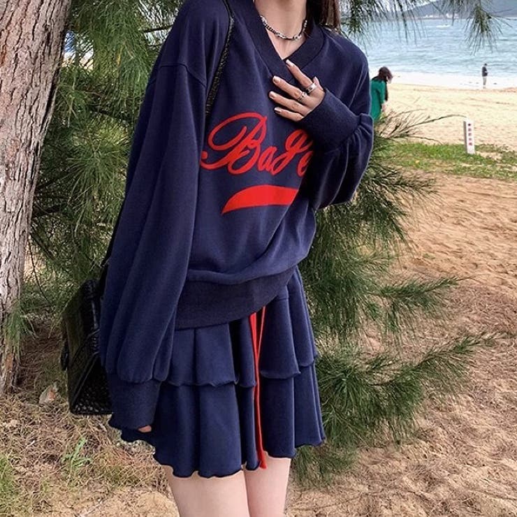 Vネックロゴトレーナー×ティアードミニスカート 2点SET 秋 | SHEENA  | 詳細画像22 